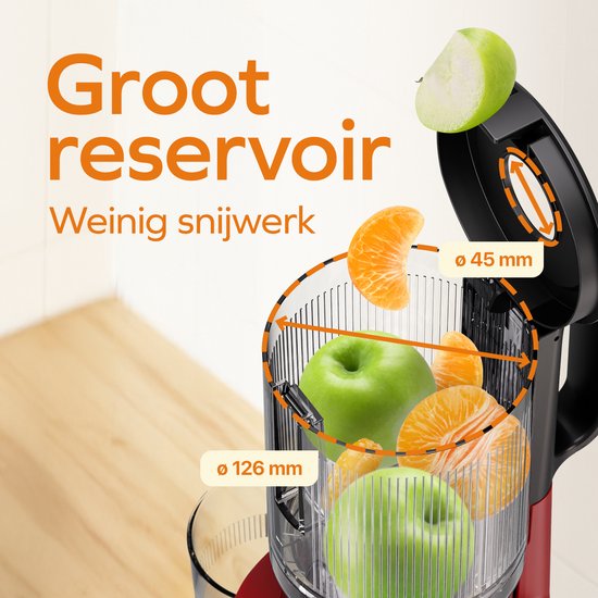 KitchenBrothers Slowjuicer - Vertical - Presse-agrumes - Presse-légumes et fruits - 126 mm - 750 ml - Rouge
