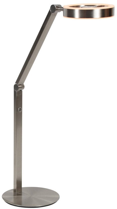 Lampe de table Ringlux 4139ST de Steinhauer - Élégante lampe en acier brossé, hauteur réglable de 40 à 75 cm, avec double éclairage LED et variateur tactile.