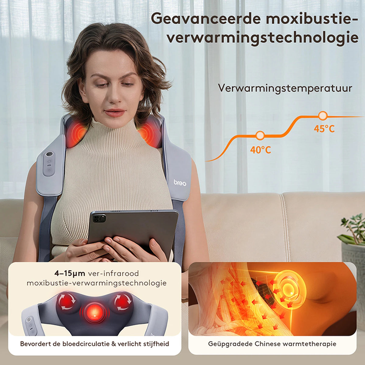 Appareil de massage pour la nuque Breo N6 Mini avec fonction chauffante - Sans fil - 80 minutes - Nuque et épaules