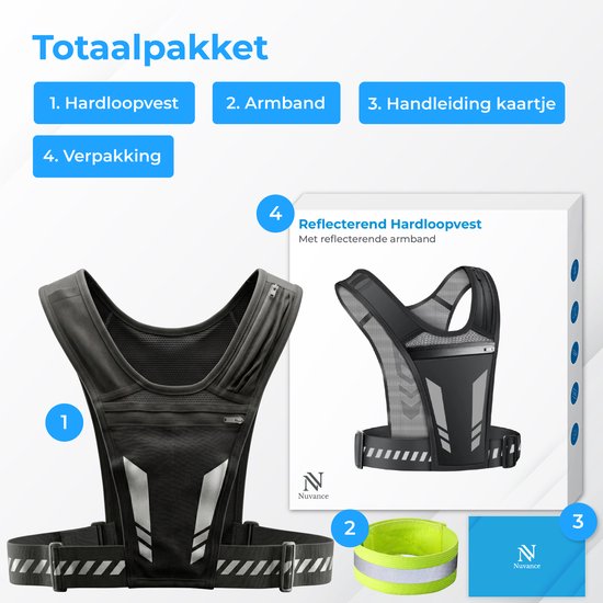 Gilet de course à pied réfléchissant Nuvance - Gilet de course à pied imperméable - Support pour téléphone de course à pied - Gilet de course à pied avec bande réfléchissante - Course à pied