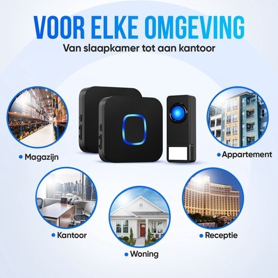 Sonnette de porte sans fil Strex avec 2 récepteurs à piles - Plug & Play - 300 mètres - 4 volumes / 58 mélodies - IP55 Waterproof