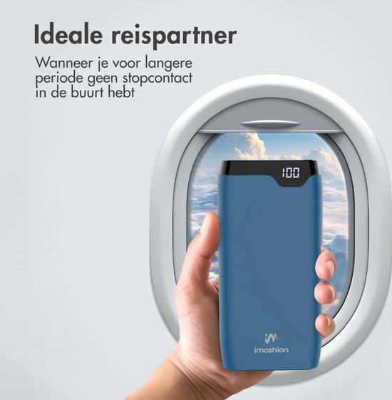 Batterie externe - imoshion - 20000 mAh - Chargeur rapide 22,5W - USB C & USB A - Powerbank adapté à iOS/Android - Bleu foncé