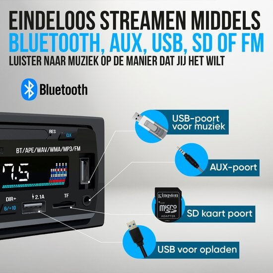 Autoradio Bluetooth - Strex - Compatible tous véhicules - USB - AUX - Mains libres - Noir