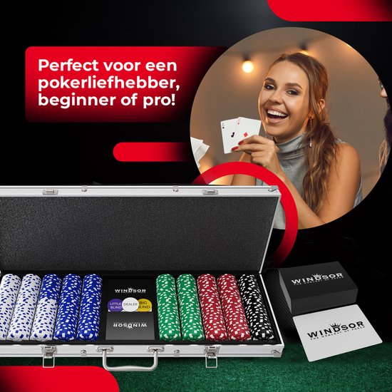 Set de poker Windsor - 500 jetons - Tissu de poker - Blinds - Cartes - Jetons de poker - Jetons de poker