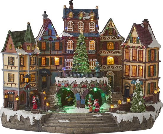 LuVille Village de Noël Miniature Village Carré - L42 x L25 x H32 cm