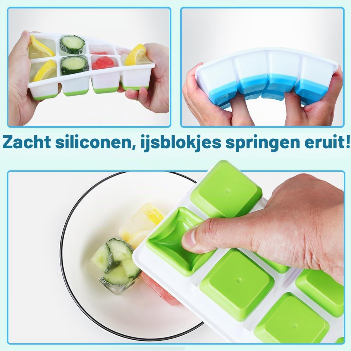 Moule à glaçons en silicone grand format avec couvercle, lot de 2 - Glaçons de 4,5 x 4,5 x 4 cm - Sans BPA et empilables - Rose