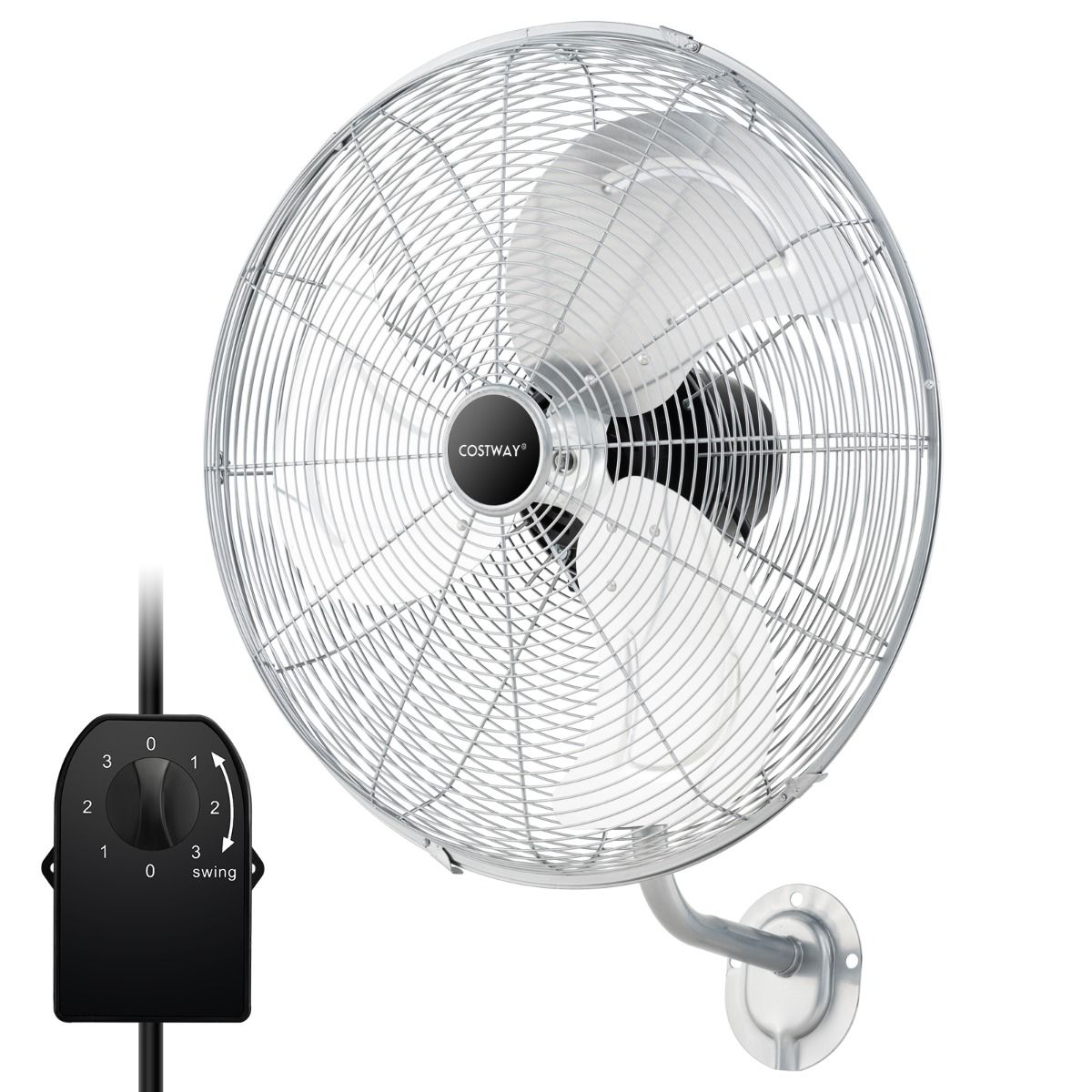 Ventilateur mural industriel Coast Ø 56 cm - Argent - 3 vitesses, 85° d'oscillation, 30° d'inclinaison