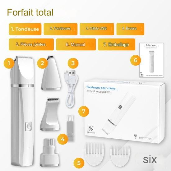 Tondeuse sans fil pour chien 4 en 1 Nuvance - pour poils épais - 7 accessoires