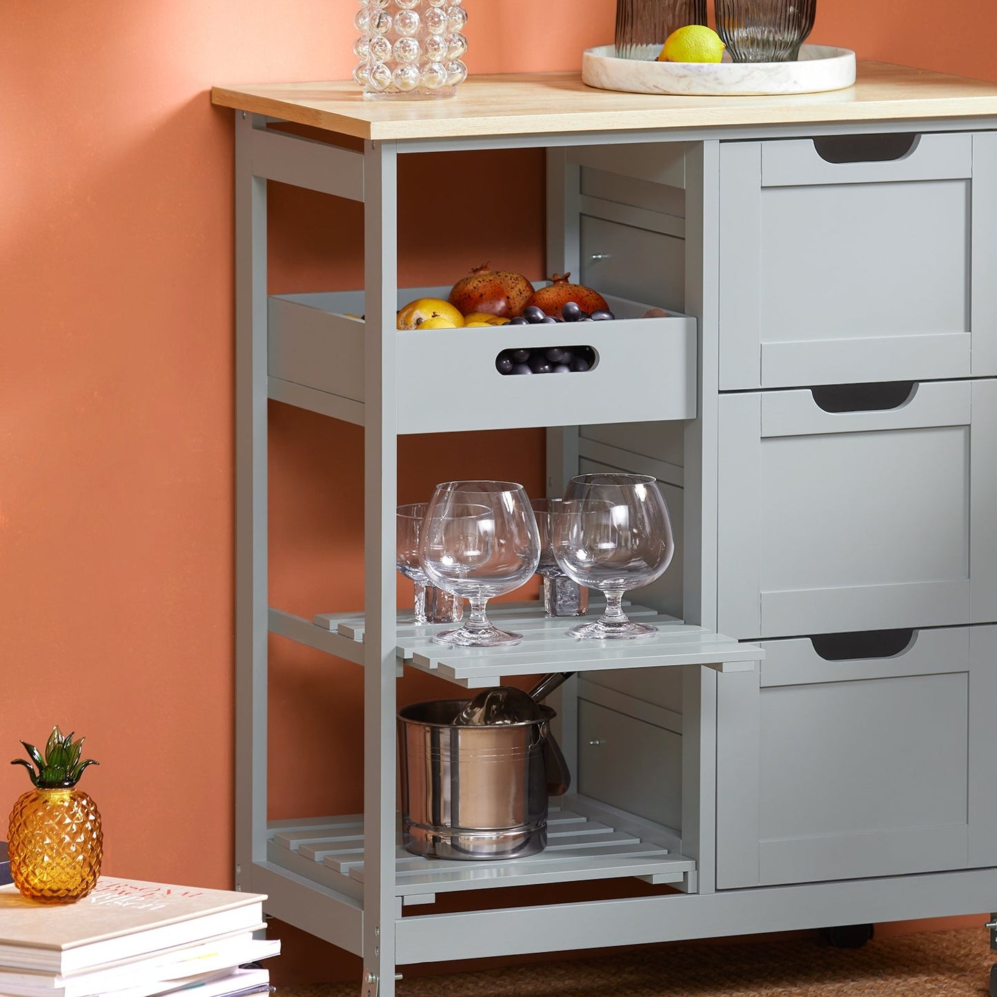 Chariot de cuisine avec 3 grands tiroirs SoBuy, 68x85x38 cm, Gris