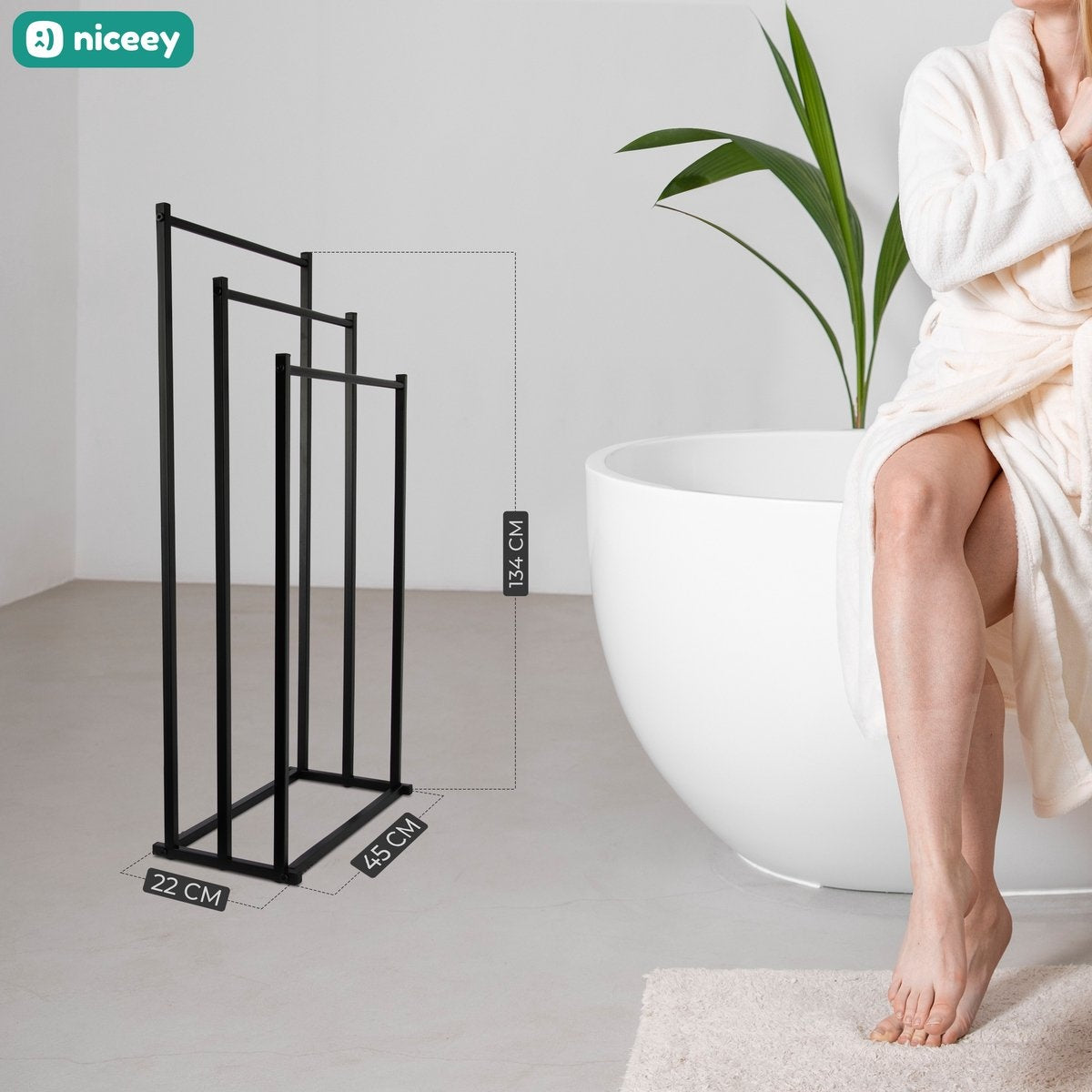 Niceey Porte-serviettes - 3 Bras - Métal - Noir
