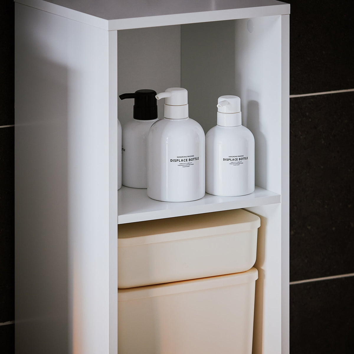 SoBuy Armoire de toilette haute BZR158-W - blanc - 30x170x30 cm - avec sac à linge et espace de rangement