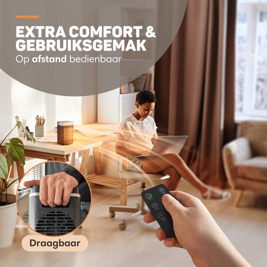 Vulpes Goods® Tech - Réchaud électrique avec télécommande - Réchaud à ventilateur - Réchaud en céramique - 4 niveaux - 1500W - Rotary, Timer & Thermostat - Chauffage - Chauffage électrique pour l'intérieur - Noir