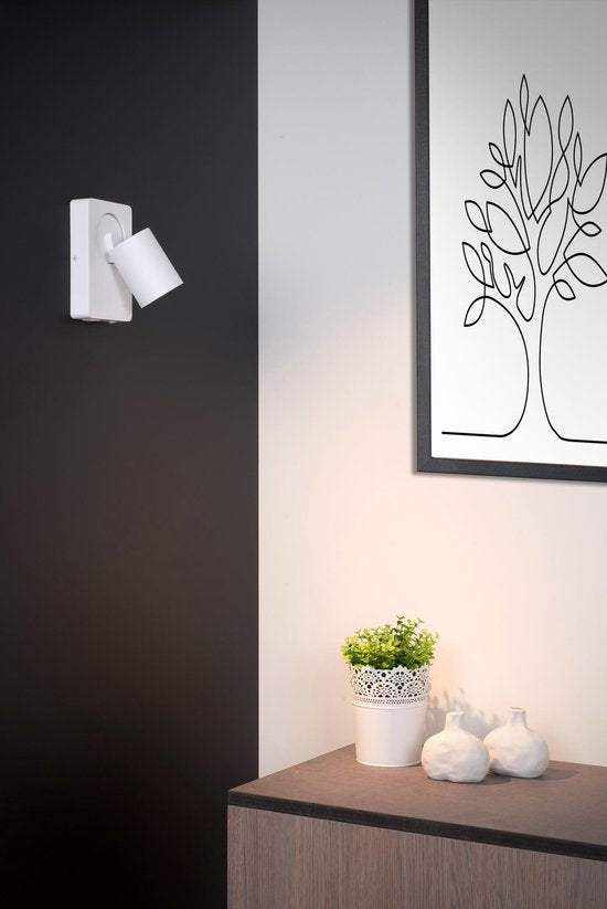 Lucide NIGEL - Lampe de chevet / Applique murale - LED à intensité variable et couleur de lumière réglable - CCT - GU10 - 1x5 W 2200 K/3000 K - Avec port de recharge USB - Blanc