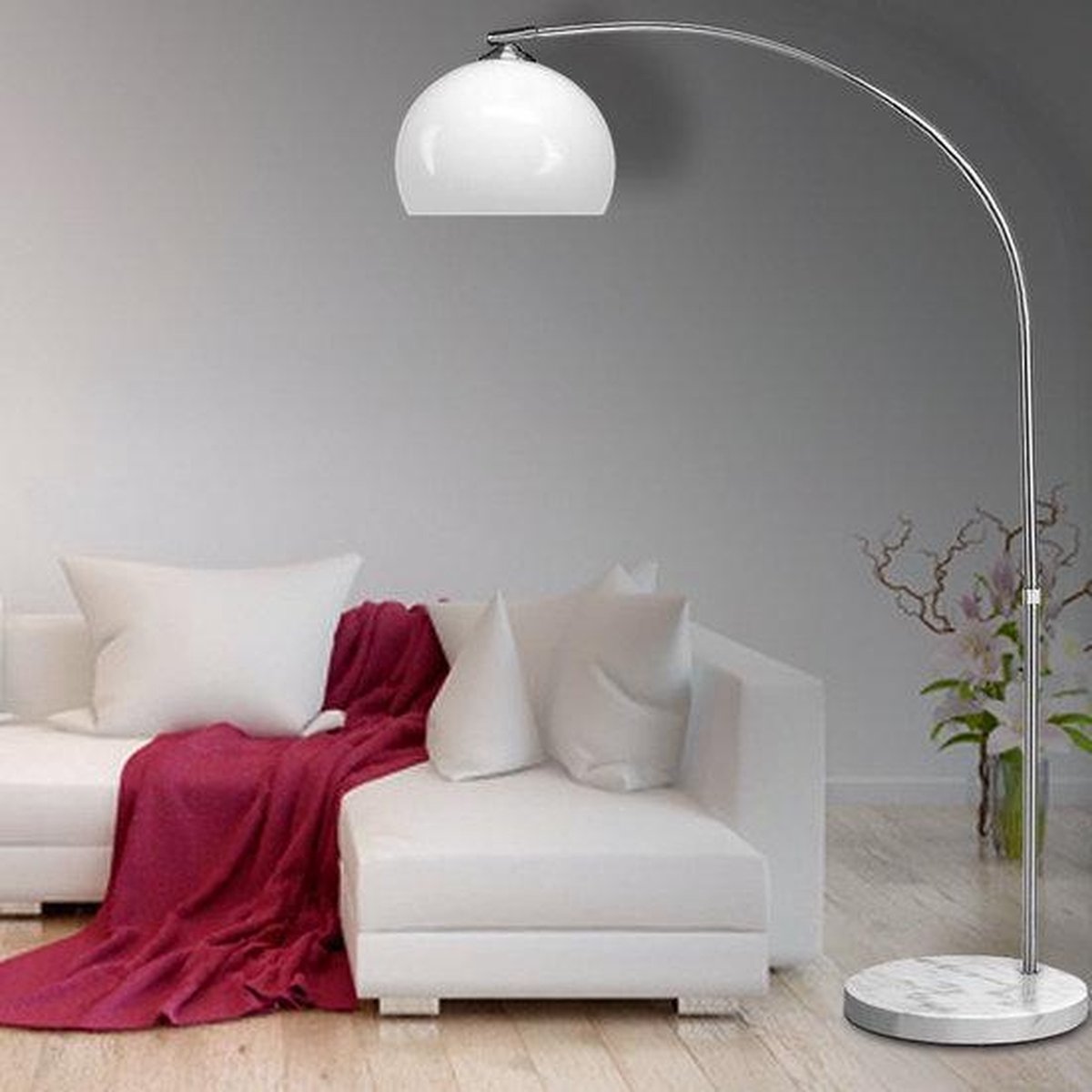 Monzana Retro Design Arc Lamp - Lampadaire - Ajustable 190-210 cm - Opal White - Silver