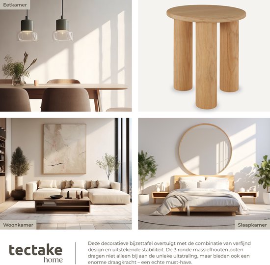 tectake® Table d'appoint ronde Sisi - Ø 40 x 45,5 cm - Pieds en bois massif - Table basse - Table de lit - Table ronde avec protections antidérapantes pour le sol
