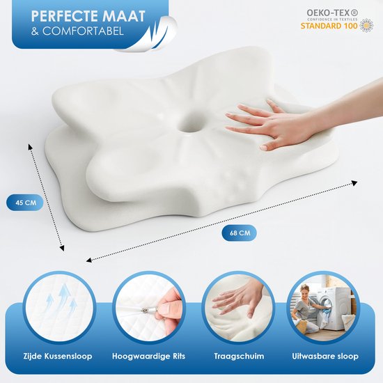 Maqi Living® Oreiller en mousse à mémoire de forme pour les douleurs cervicales – Oreiller orthopédique et ergonomique - Convient aux personnes dormant sur le dos, sur le côté ou sur le ventre - Mousse à mémoire de forme - Gris/blanc