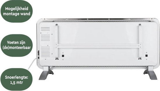 BRASQ Smart Convector Heater White - Chauffage électrique - Chauffage avec WiFi jusqu'à 2000 Watts - 2 réglages - Résistant à l'eau - jusqu'à 20M2