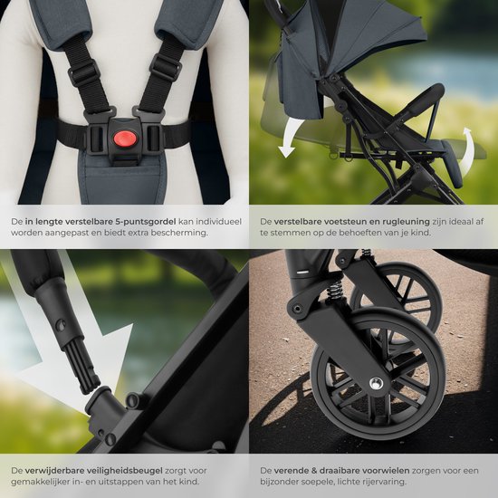 tectake® Buggy Pushchair Finn - Poussette pliante légère - Pliable et avec capote pliante - Protection solaire - Capacité de charge 15kg - Anthracite