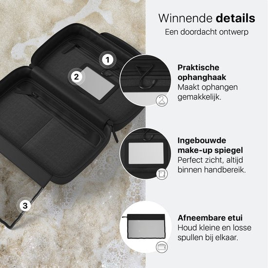 ONYX Trousse de toilette noire - Trousse de maquillage - Organisateur de cosmétiques - Disposition intelligente - Trousse de beauté et miroir de maquillage - Trousse de toilette à suspendre avec crochet - Femmes et hommes - Taille : M