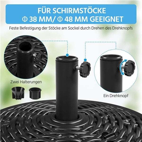 Pied de parasol Yaheetech Ø 50 cm - Noir - Pied de parasol à remplir d'eau ou de sable pour parasols de Ø 38 à 48 mm