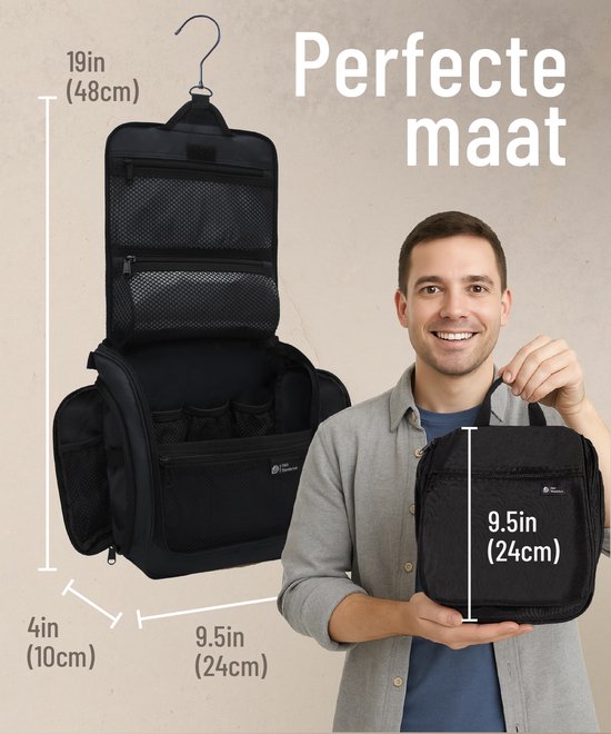 Trousse de toilette D&D Wanderlust avec crochet - Organiseur de voyage de luxe à suspendre avec 10 compartiments - Noir - Unisexe (femmes et hommes) - Capacité de 6 litres - Grande trousse de toilette de voyage à suspendre - Trousse à maquillage