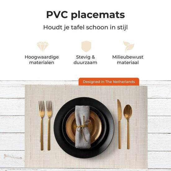Sets de table Castagnola - Sets de table en plastique - Sous-verre - Sets de table en plastique et PVC - 6 pièces - 45 x 30 cm - Beige