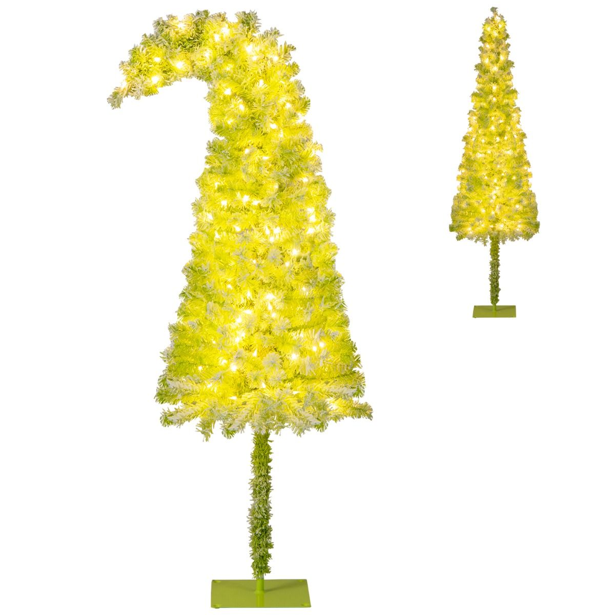 Coast Arbre de Noël artificiel avec lumières et neige - 50 x 180 cm - avec sommet pliable et 120 lumières LED blanc chaud et 8 modes d'éclairage - pour le thème de Noël et de l'hiver - PVC vert neige et métal