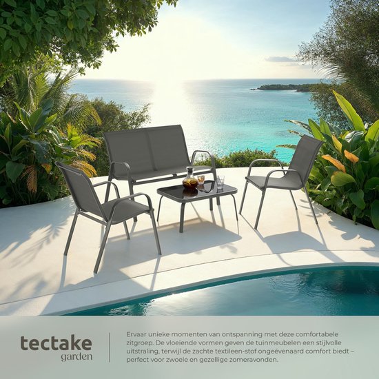 tectake® Garden Set Nora - Ensemble de sièges modernes pour 4 personnes - Ensemble de salon avec canapé de jardin et 2 chaises de jardin en tissu textile respirant et résistant à l'eau - Ensemble de balcon avec table d'appoint - Ensemble de mobilier de ja