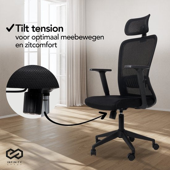 Infinity Goods Ergonomic Office Chair - Chaises de bureau pour adultes - Entièrement réglable - Chaise de bureau - Noir