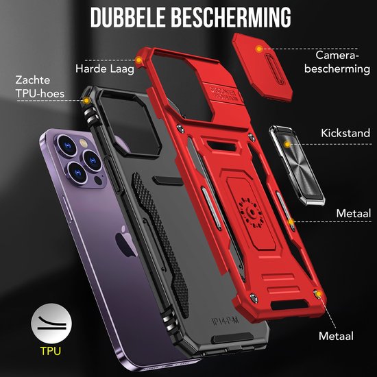 Coque Podec compatible avec l'iPhone 11 Pro, rouge - Coque anti-chocs hybride « Armor » avec support intégré et film de protection d'écran