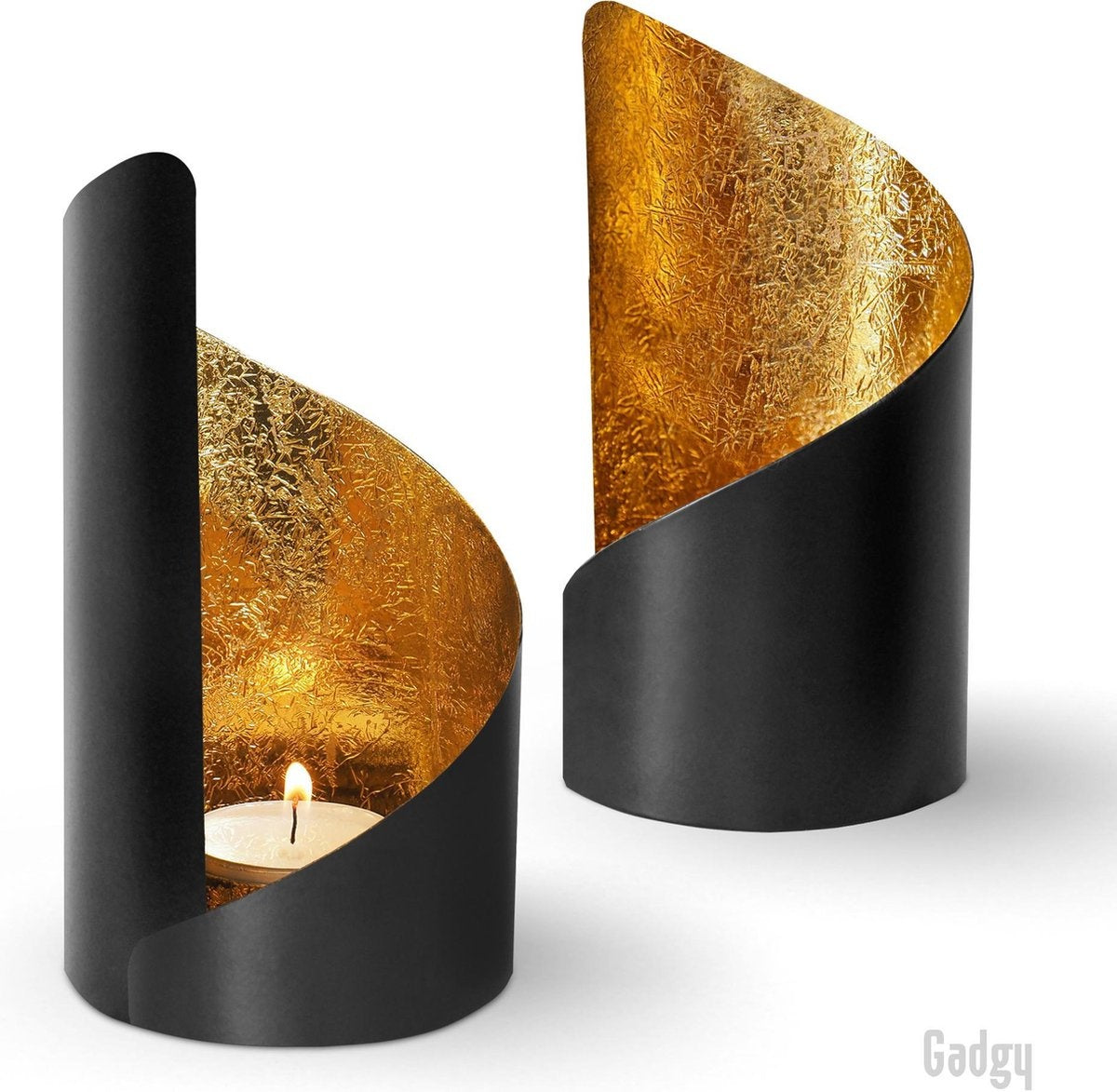 Gadgy Porte-lampes Twist - Lot de 2 - 16 x Ø8,5 cm - Porte-lampes - lampe à vent - noir / or - métal