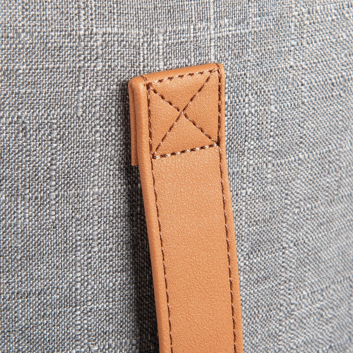 Coninx Poef Rond - Voetenbank - Wol - Leren Handvat - 50 x 44CM - Zitzak volwassenen - Grijs