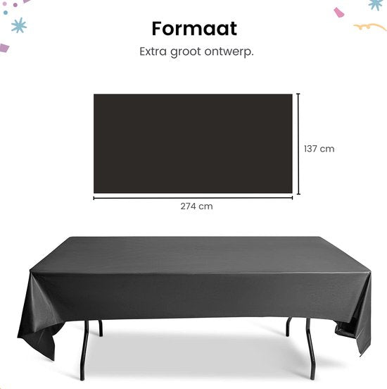 Partizzle 2x Nappe en plastique jetable - Décorations d'anniversaire - Décoration de fête d'Halloween - Noël Mariage - Noir - 274 x 137 cm