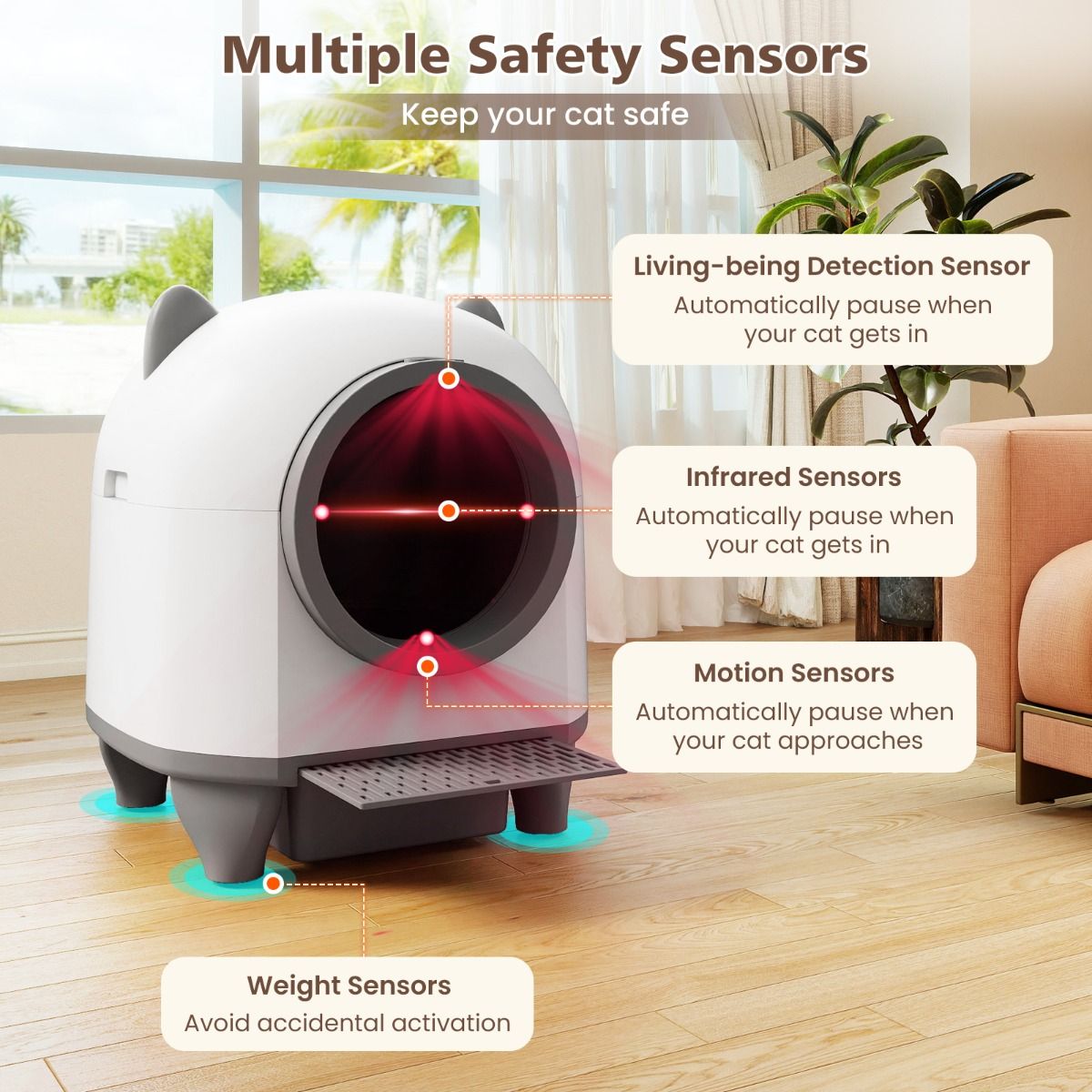 Litière autonettoyante Coast - litière automatique contrôlable via une application - ultra-silencieuse - 80 litres - blanche
