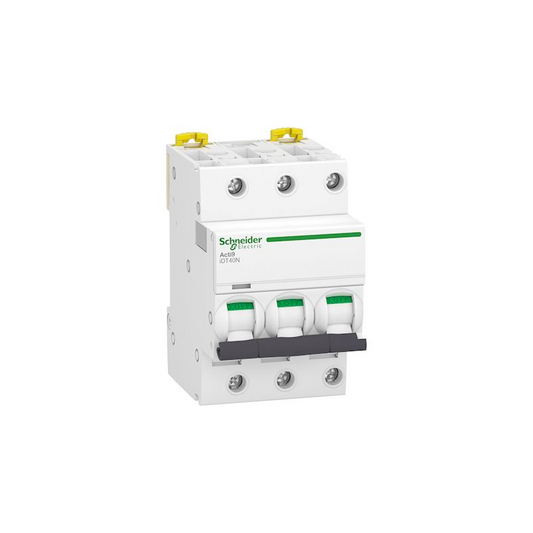 Schneider Electric Acti9 iDT40N Disjoncteur - 3 pôles - 16A - Caractéristique C - 3 modules - Blanc - Profondeur de montage 44 mm