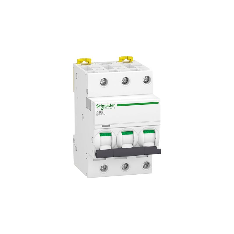 Schneider Electric Acti9 iDT40N Disjoncteur - 3 pôles - 16A - Caractéristique C - 3 modules - Blanc - Profondeur de montage 44 mm