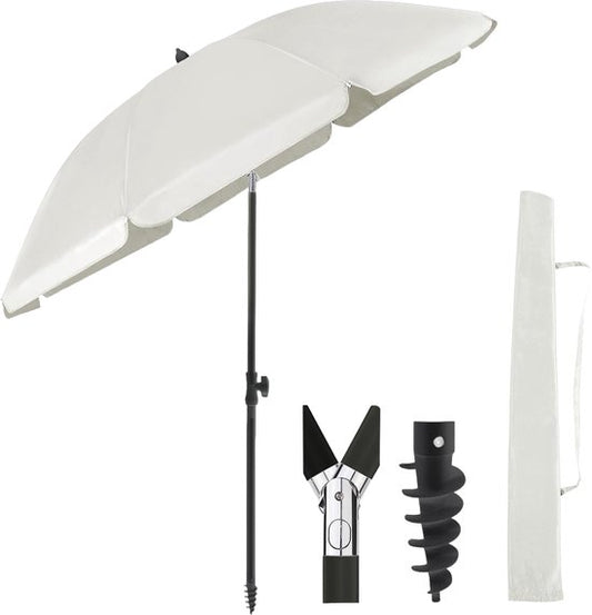 Ensemble de parasol O’DADDY® – Inclinable et réglable – Imperméable – Résistant aux UV – Avec piquet et sac de transport – Plage, jardin et balcon – 180 cm – Beige