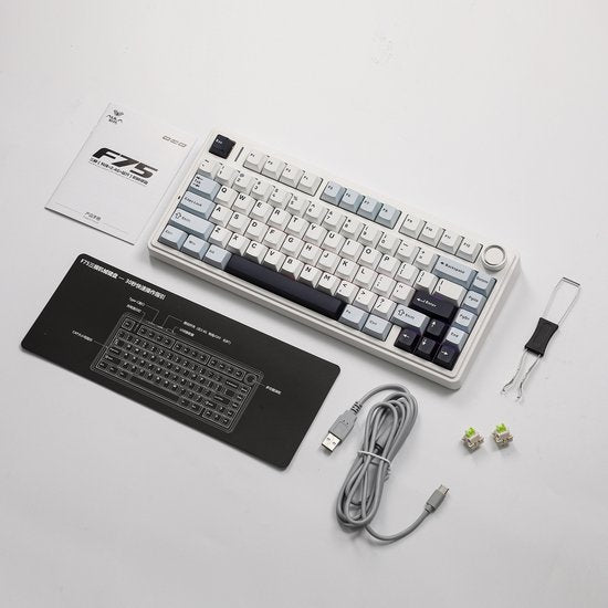 EPOMAKER x AULA F75 - Bleu clair - Clavier mécanique sans fil - RGB - 75 % - QWERTY - Clavier gaming - Commutateurs Reaper