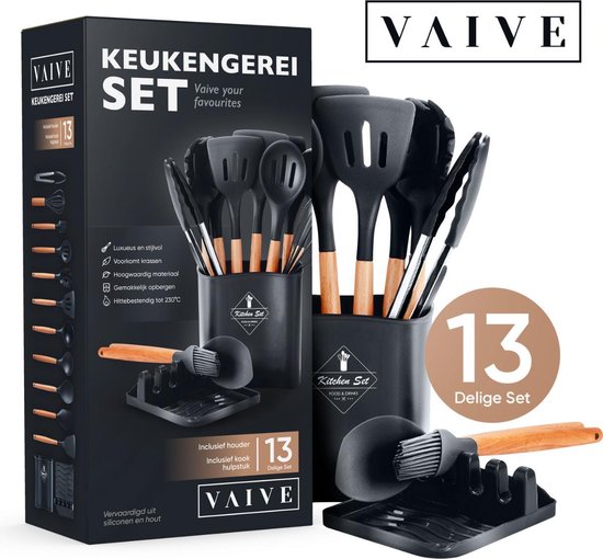 VAIVE Batterie de cuisine 13 pièces avec support - Batterie de cuisine - Fouet - Spatule Silicone
