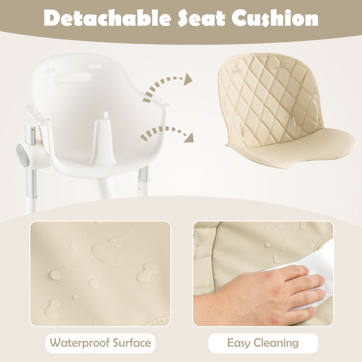 Coast - Chaise haute convertible 4-en-1 - 5 positions, plateau réglable, 6-36 mois - 62 x 72 x 87 cm - Aluminium/PP - Beige/White