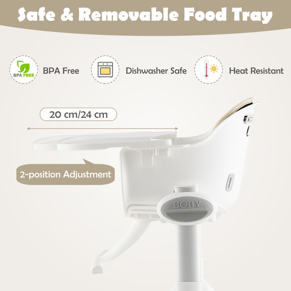 Coast - Chaise haute convertible 4-en-1 - 5 positions, plateau réglable, 6-36 mois - 62 x 72 x 87 cm - Aluminium/PP - Beige/White