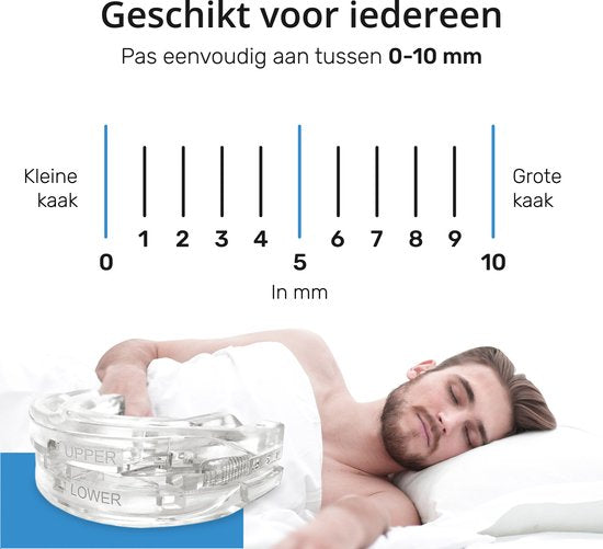 Airmaster Anti Snore Brace - Ajustable - Produits pour le sommeil - Écartement nasal - Protecteur de dentier - Ronflement - Bit - Transparent sans BPA
