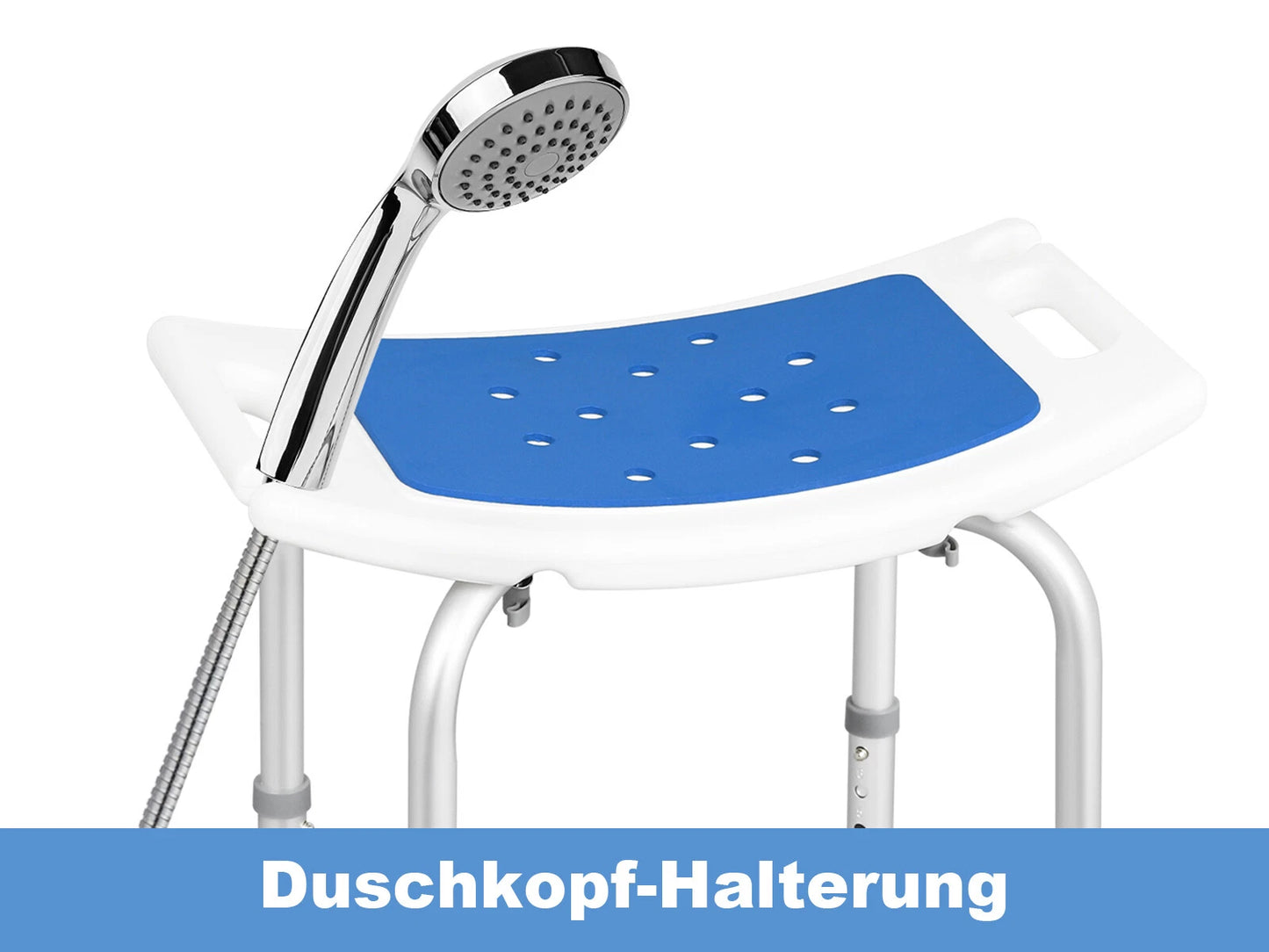 Tabouret de douche Eugad - Acier inoxydable - Poids max. 130 kg - 31 x 51 x 41 cm - Bleu/Blanc