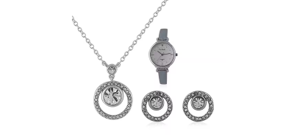 Montre pour femme Pierre Cardin Classic bleue/argentée - Bracelet en cuir - Avec parure de bijoux et cristaux