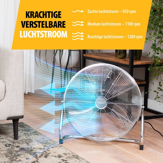 Ventilateur de sol en métal 45 cm - 3 niveaux - réglable à 130° - fort débit d'air - Tristar VE-5935