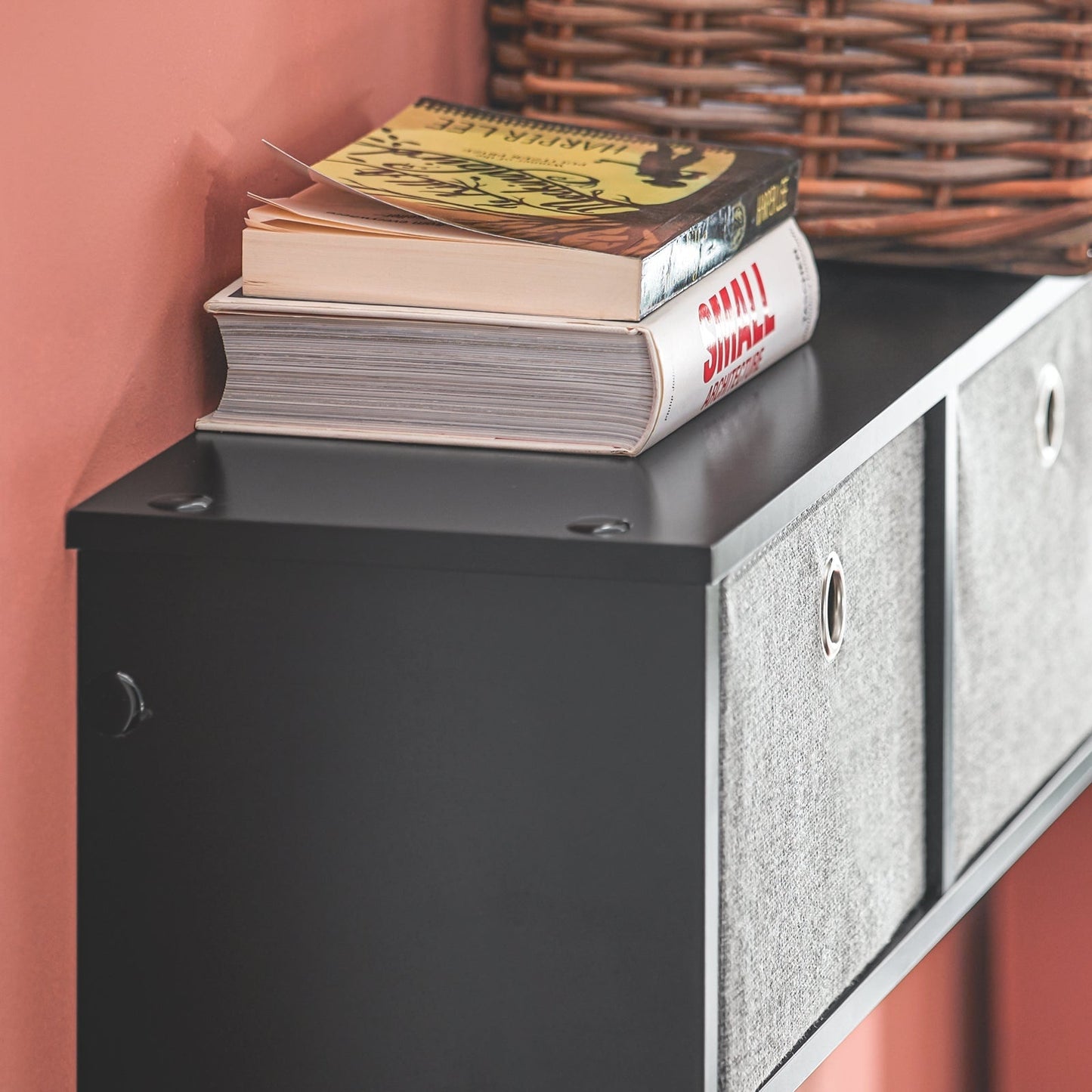 SoBuy Porte-manteaux avec support de rangement - 3 paniers 5 crochets - Noir