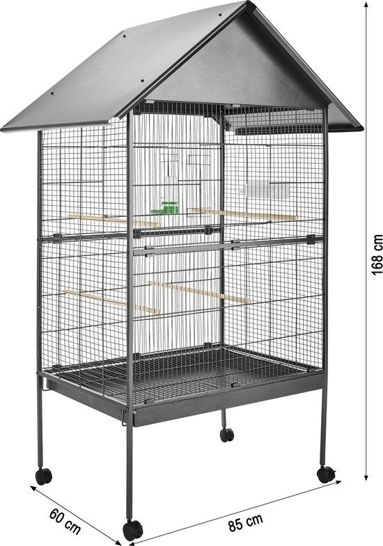 tectake® - cage à oiseaux - volière - avec toit pointu - hauteur 168 cm - sur roulettes