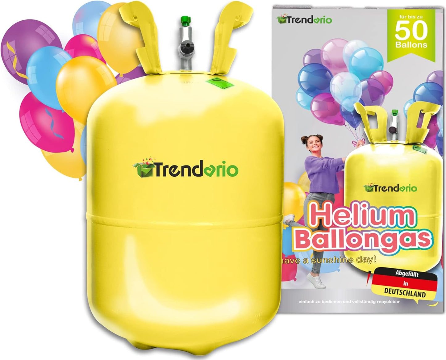 Bouteille d'hélium Trendario pour 50 ballons - Jaune - 25 x 25 x 45 cm - 0,35 m³ d'hélium - Raccord de remplissage inclus