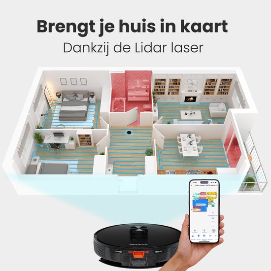 Auronic Robot Aspirateur - Avec fonction balayage - WiFi et App - Station de charge - Animaux domestiques - Robot balayeur - Navigation laser - Station de vidange automatique - Noir