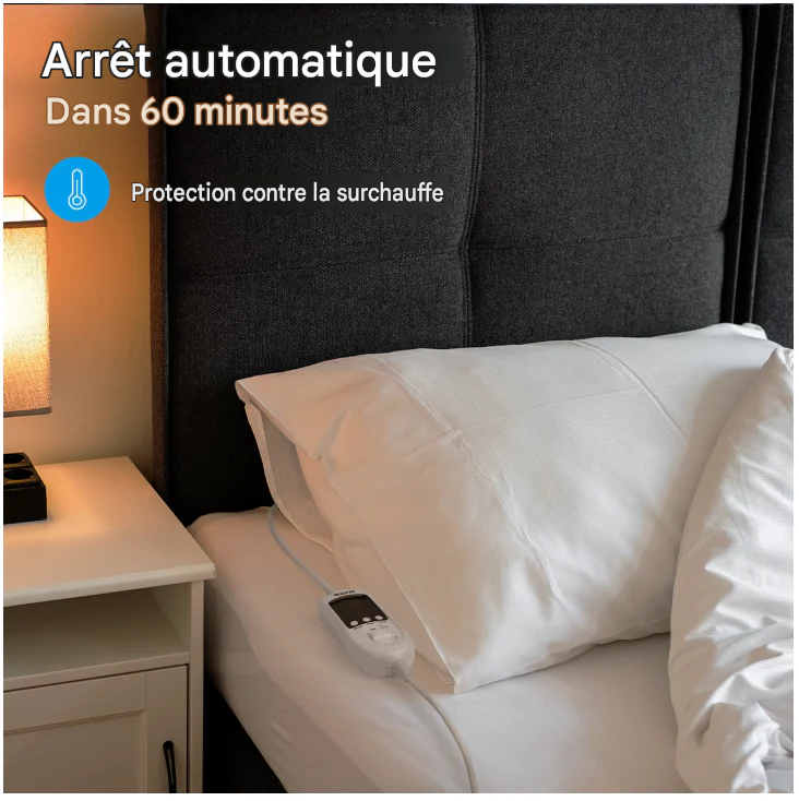 Auronic - Couverture électrique de luxe - 150x80 cm - Polyester blanc - 9 niveaux de chaleur et zone de pieds réglables séparément - Minuterie et protection contre la surchauffe - Lavable